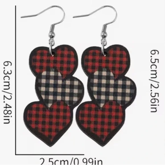 Plaid Heart Drop Earrings - Picture 3 of 3